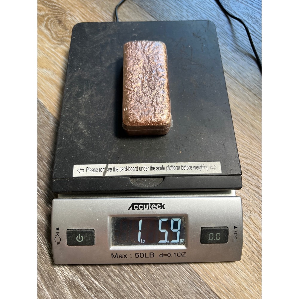 Copper Bullion Bar 1lb 5.9oz Copper Textured Hand Poured Ingot